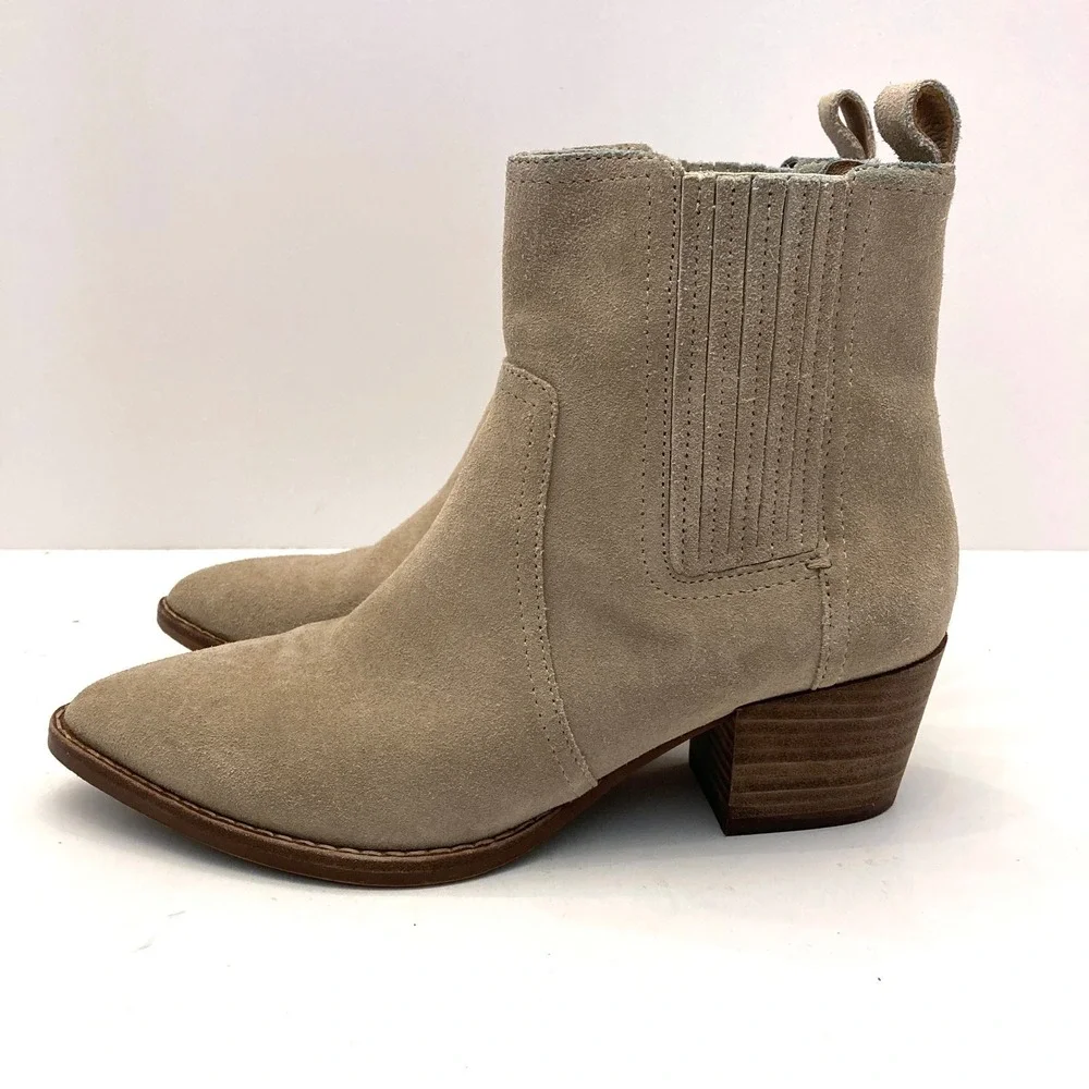 Madewell The Western Ankle Boot Tan Suede Womens 6.5 Stretch Pointed Toe‎